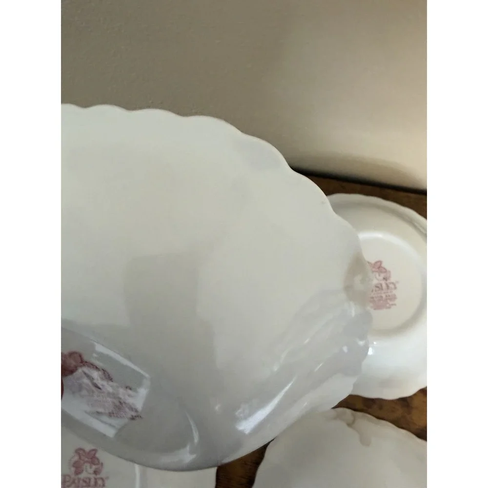 Johnson Brothers Red Paisley Ironstone Square Cereal Bowls Set of 4 England